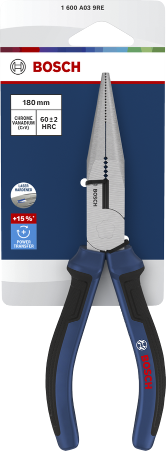 Bosch 180 mm çok parçalı saplı uzun burunlu pense.